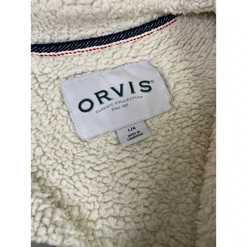 Orvis Quarter Zip Pullover Mens‎ Large Grey Sherpa Lined Textured Knit Sweater